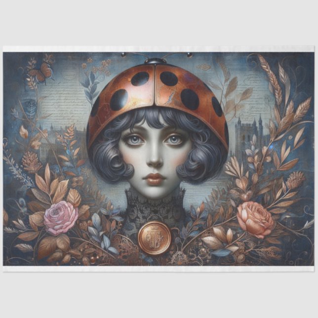 Steampunk Gothic LadyBug Decoupage Tissue Paper (Front)