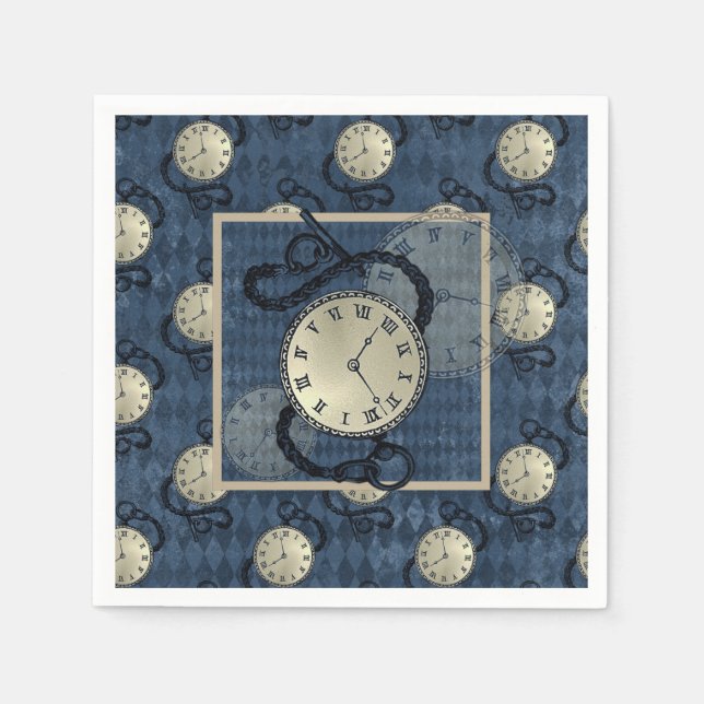 Steampunk gothic punk clocks & skulls paper  napkins (Front)