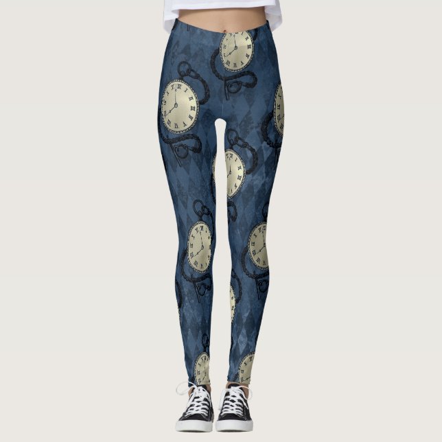 Steampunk gothic punk clocks & skulls T-S Legging (Front)
