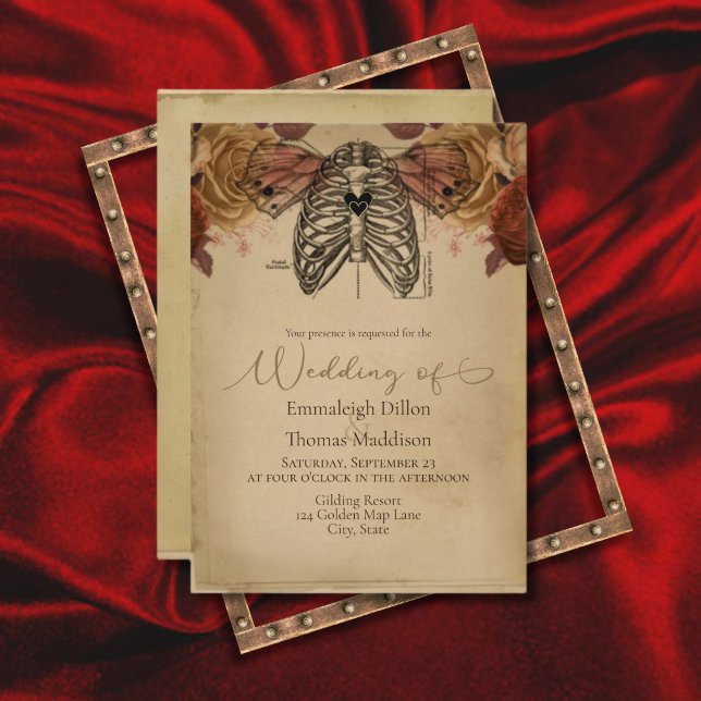 Steampunk Gothic Science Fiction Floral Wedding Invitation