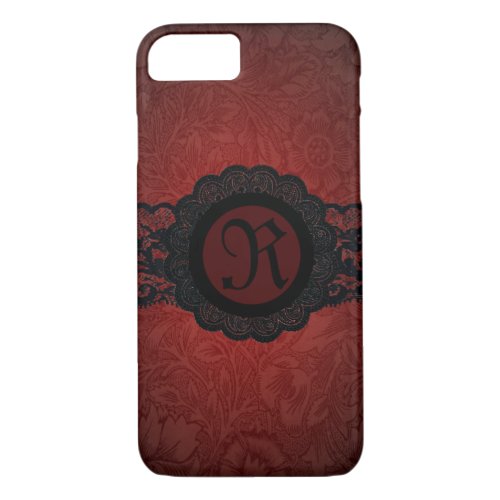 steampunk gothic victorian red black lace monogram iPhone 87 case