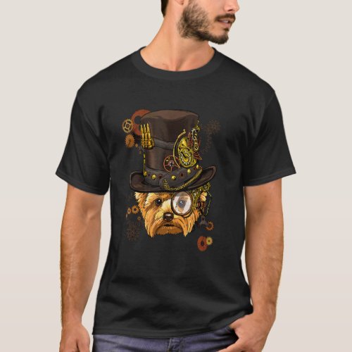 Steampunk Gothic Yorkshire Terrier Dog Face Pet Yo T_Shirt