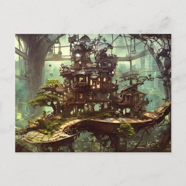 Steampunk Greenhouse in the Jungle Postcard (Front)