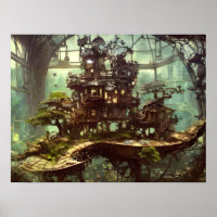 Steampunk Greenhouse in the Jungle  Poster