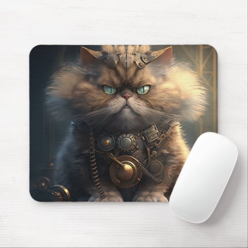Steampunk Grumpy Cat Mouse Pad