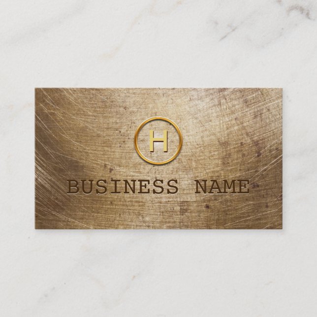 Steampunk Grunge Gold Monogram Business Card (Front)