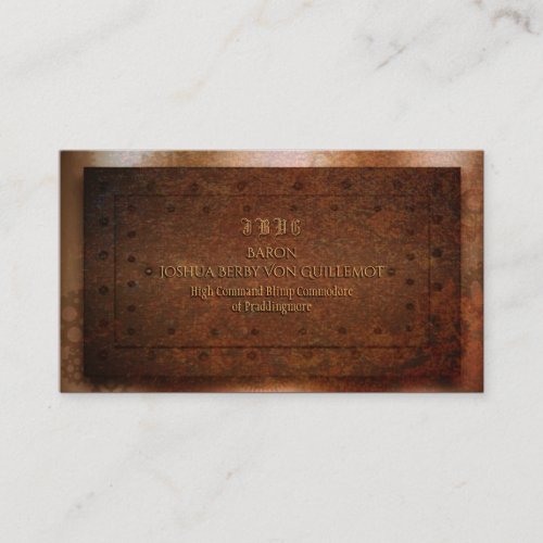 Steampunk grunge rivetted brass business card