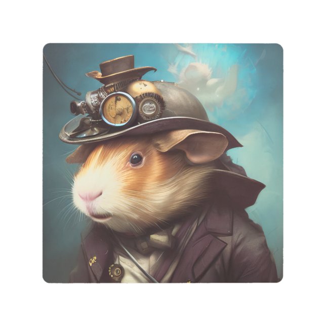 Steampunk Guinea Pig Metal Print (Front)