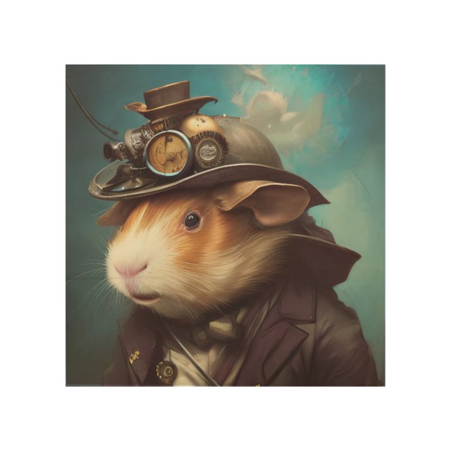 Steampunk Guinea Pig Wood Wall Art (Front)