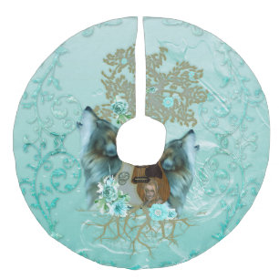 Steampunk guitar with wolves faux linen tree skirt