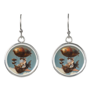 Steampunk Gummy Bear Pilot in Fantasy Airship Earrings