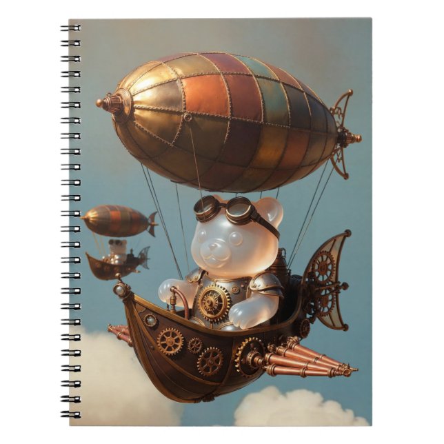 Steampunk Gummy Bear Pilot in Fantasy Airship Notebook (Front)