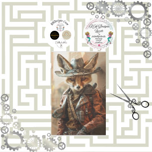 Steampunk Gunslinger Fox Decoupage Tissue Paper
