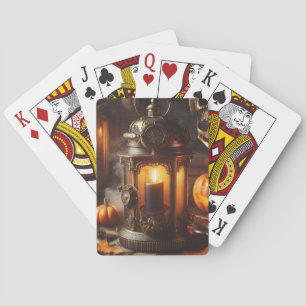 Steampunk Halloween Black Lantern Poker Cards