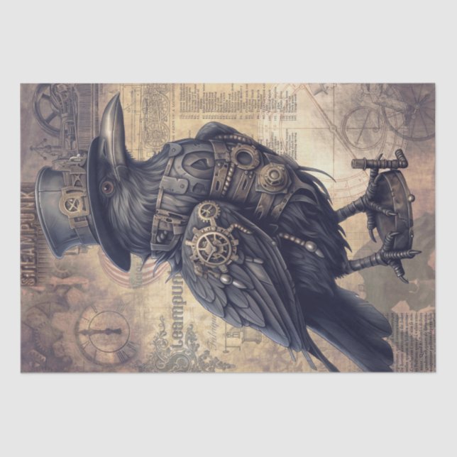Steampunk Halloween Crow Raven Tissue Paper (Front)