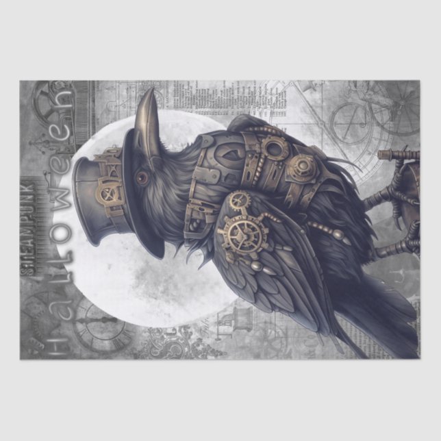 Steampunk Halloween Crow Raven Tissue Paper (Front)