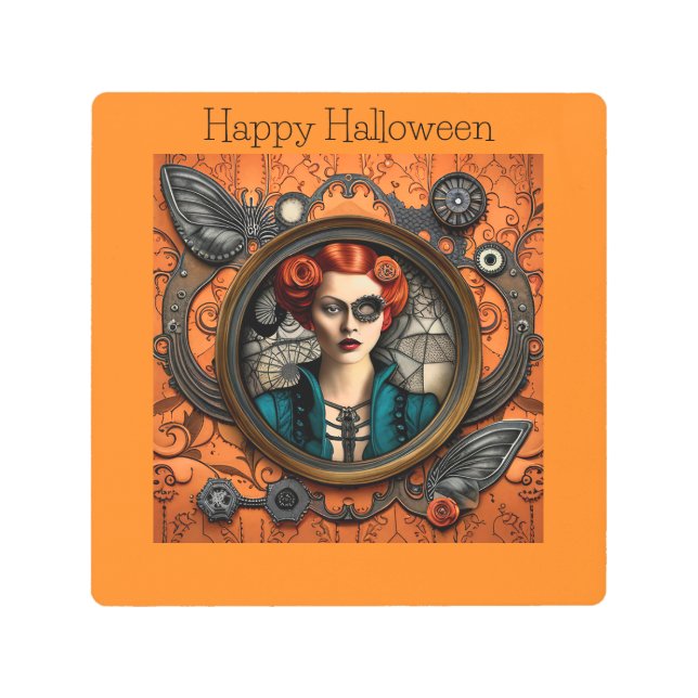 Steampunk Halloween Woman Metal Print (Front)