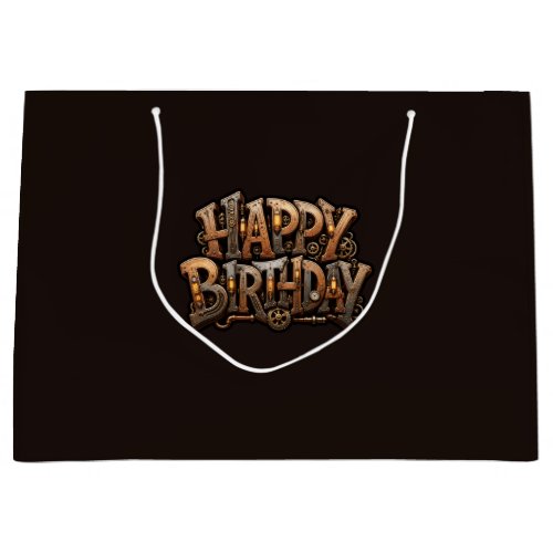 Steampunk happy birthday lettering large gift bag