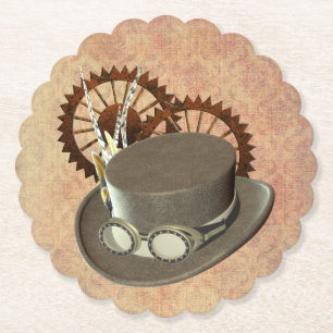 Steampunk Hat and Gears Paper Coaster