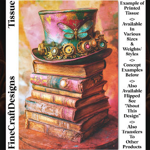 Steampunk Hat & Fantasy Books CZ6L Decoupage Tissue Paper