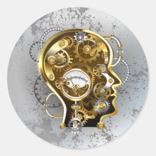 Steampunk head with manometer classic round sticker