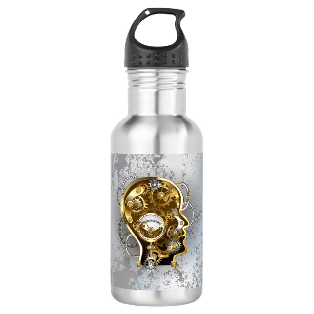 Steampunk head with manometer stainless steel water bottle (Front)
