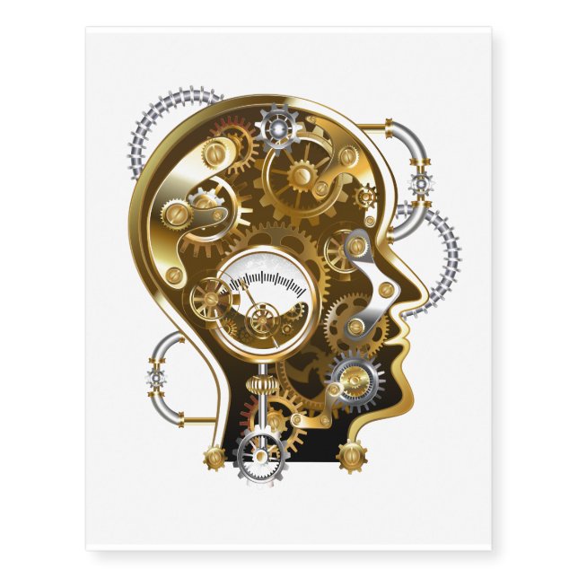 Steampunk head with manometer temporary tattoos (Front)