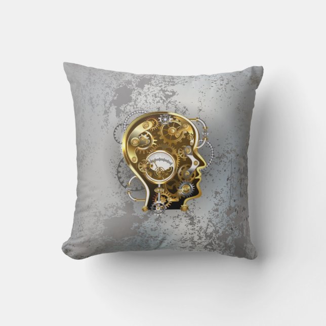 Steampunk Head with Manometer Throw Pillow (Front)