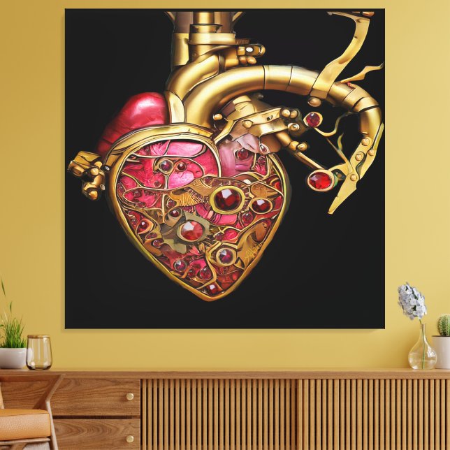 Steampunk Heart Anatomical Rubies and Gears Canvas Print (Insitu(LivingRoom))