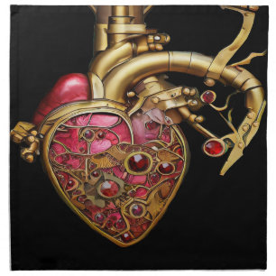 Steampunk Heart Anatomical Rubies and Gears Cloth Napkin