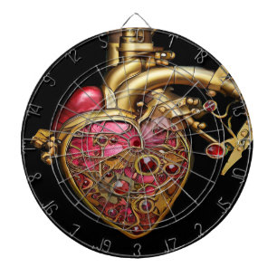 Steampunk Heart Anatomical Rubies and Gears Dart Board