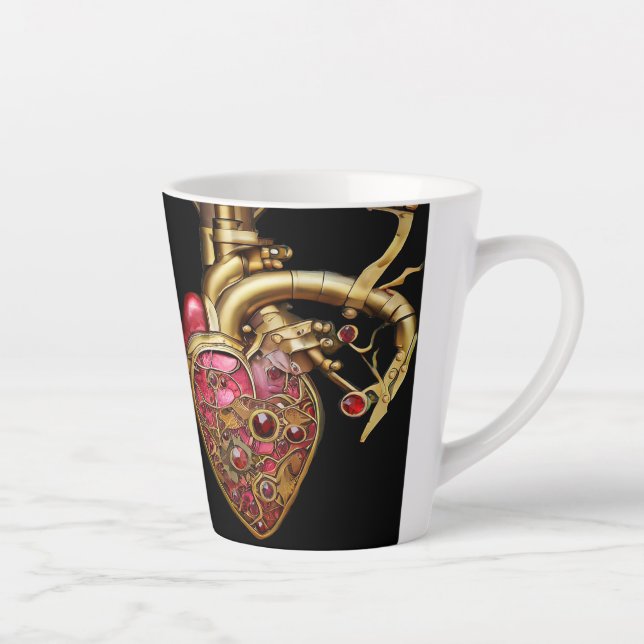 Steampunk Heart Anatomical Rubies and Gears Latte Mug (Right)