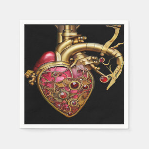 Steampunk Heart Anatomical Rubies and Gears Napkins