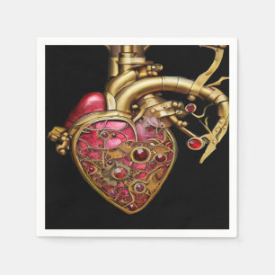 Steampunk Heart Anatomical Rubies and Gears Napkins