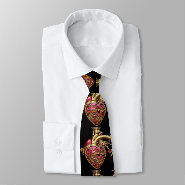 Steampunk Heart Anatomical Rubies and Gears Neck Tie (Tied)