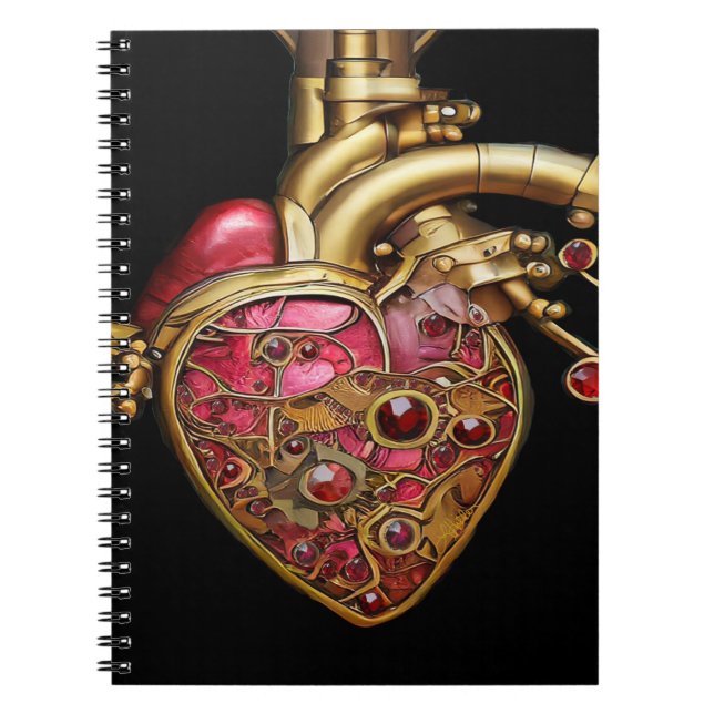 Steampunk Heart Anatomical Rubies and Gears Notebook (Front)