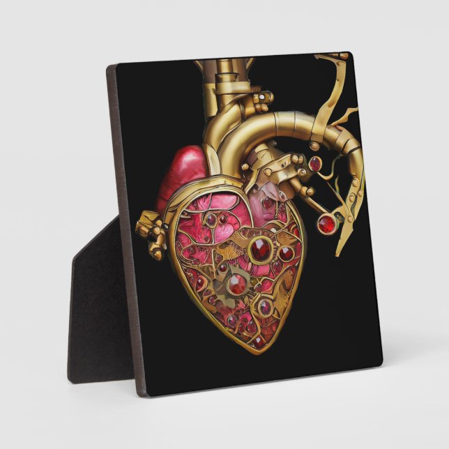 Steampunk Heart Anatomical Rubies and Gears Plaque (Front)