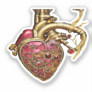 Steampunk Heart Anatomical Rubies and Gears Sticker