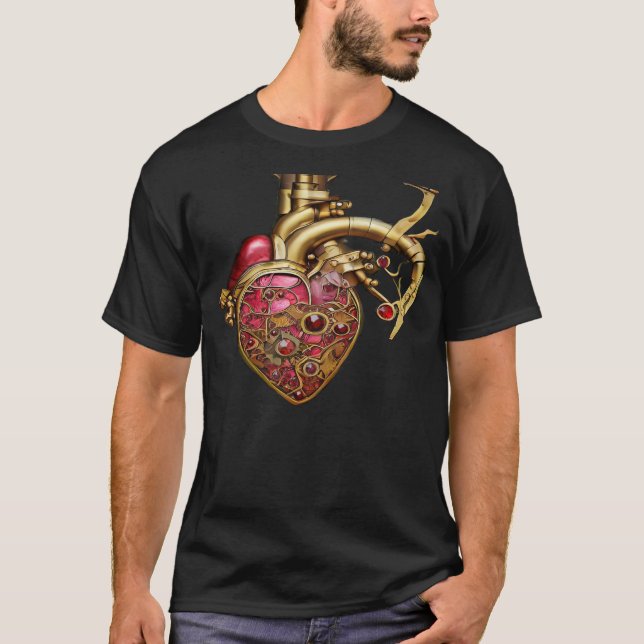 Steampunk Heart Anatomical Rubies and Gears T-Shirt (Front)