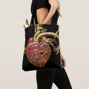 Steampunk Heart Anatomical Rubies and Gears Tote Bag