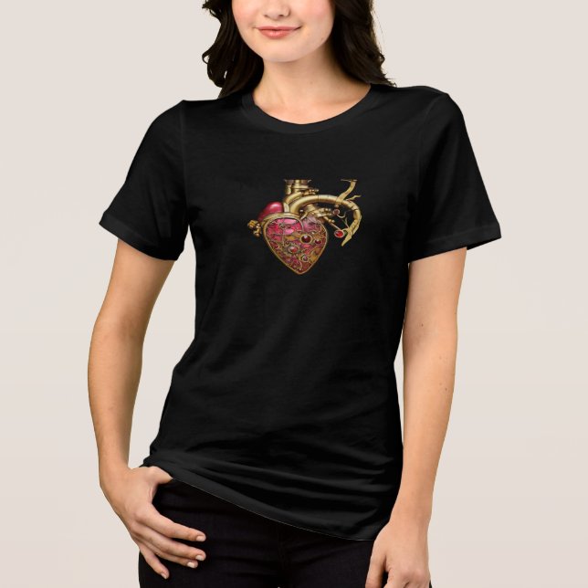 Steampunk Heart Anatomical Rubies and Gears Tri-Blend Shirt (Front)