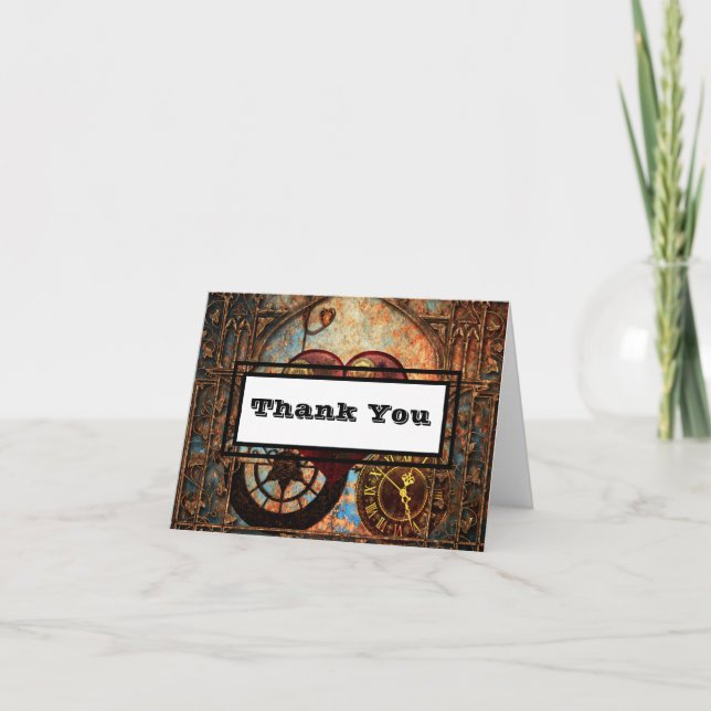 Steampunk Heart and Gear Thank You Note (Front)