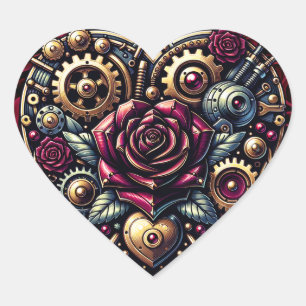 Steampunk Heart and Roses Heart Sticker