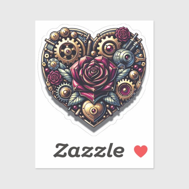 Steampunk Heart and Roses  Sticker (Sheet)