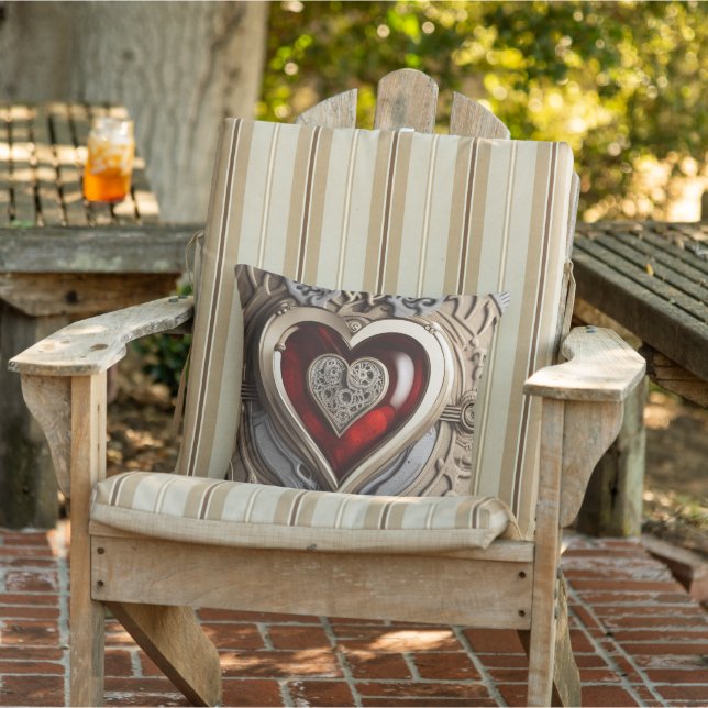 Steampunk Heart – Intricate Mechanical Love  Outdoor Pillow (Chair)