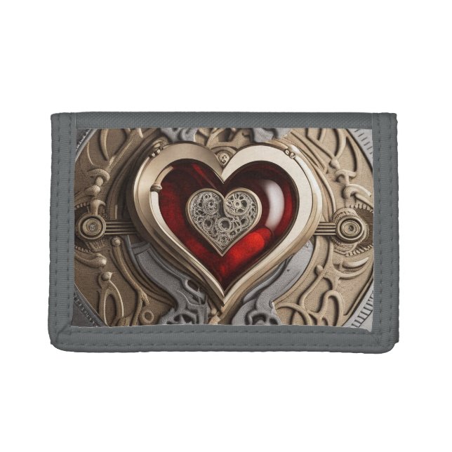 Steampunk Heart – Intricate Mechanical Love  Trifold Wallet (Front)