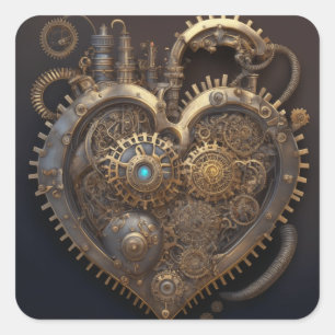 Steampunk Heart Metal Gears Square Sticker
