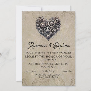 Steampunk Heart of Gears Wedding Invitation