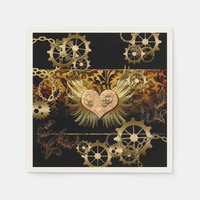Steampunk heart paper napkins (Front)