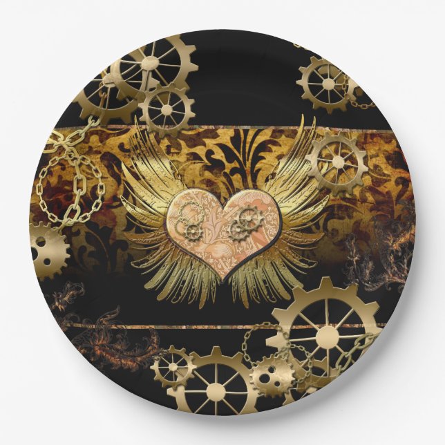 Steampunk heart paper plates (Front)